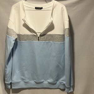 Women's Colorblock Hoodie - White, Gray, and Blue
